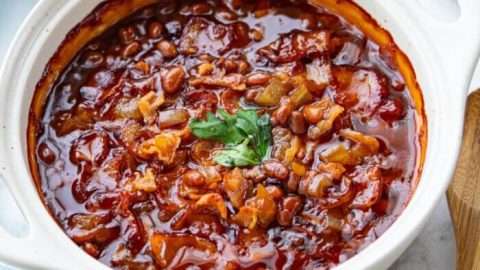 BBQ Bacon Baked Beans With Sweet Onions