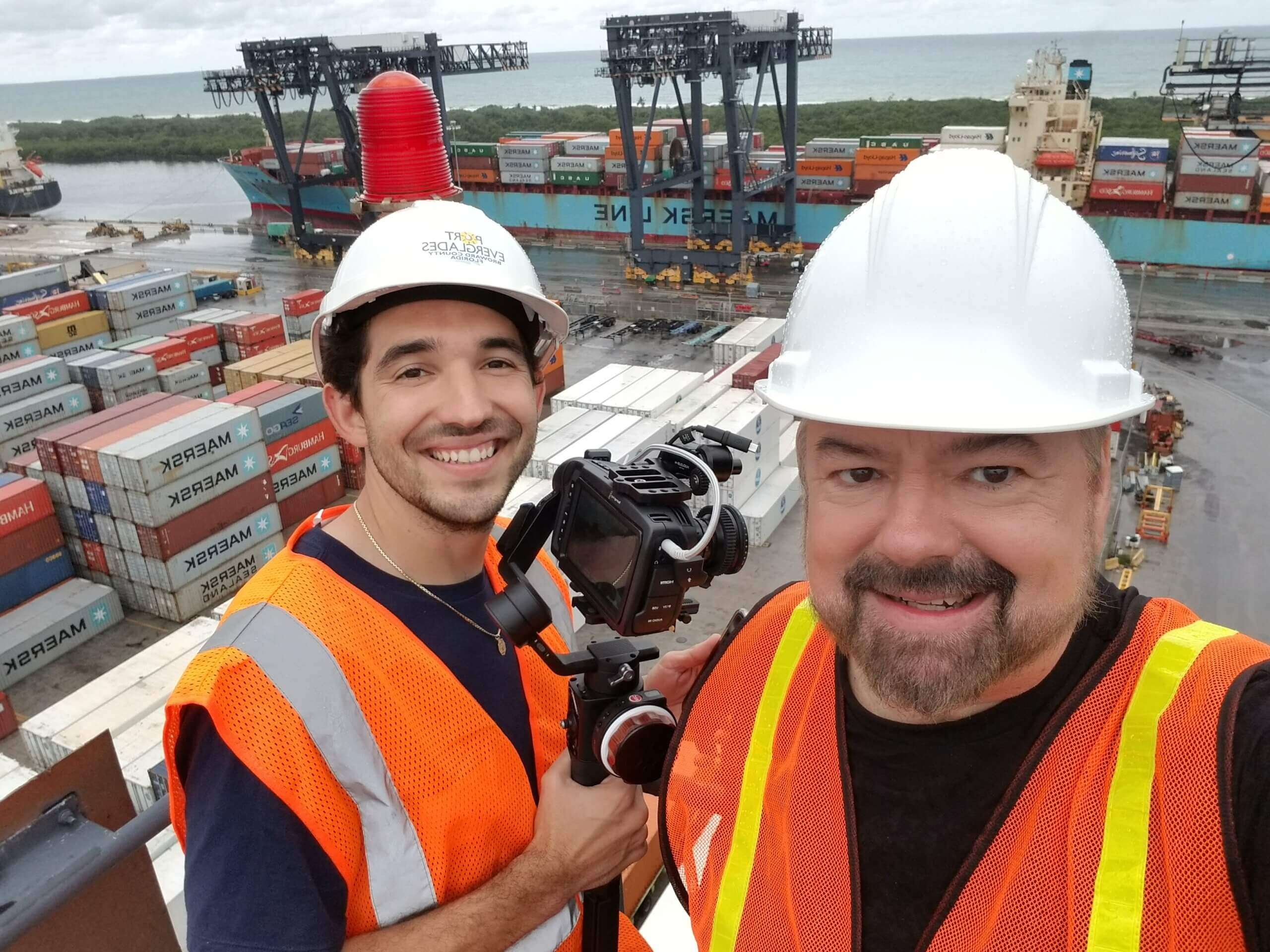 Chip and crew high atop a gantry crane at Port Everglades.