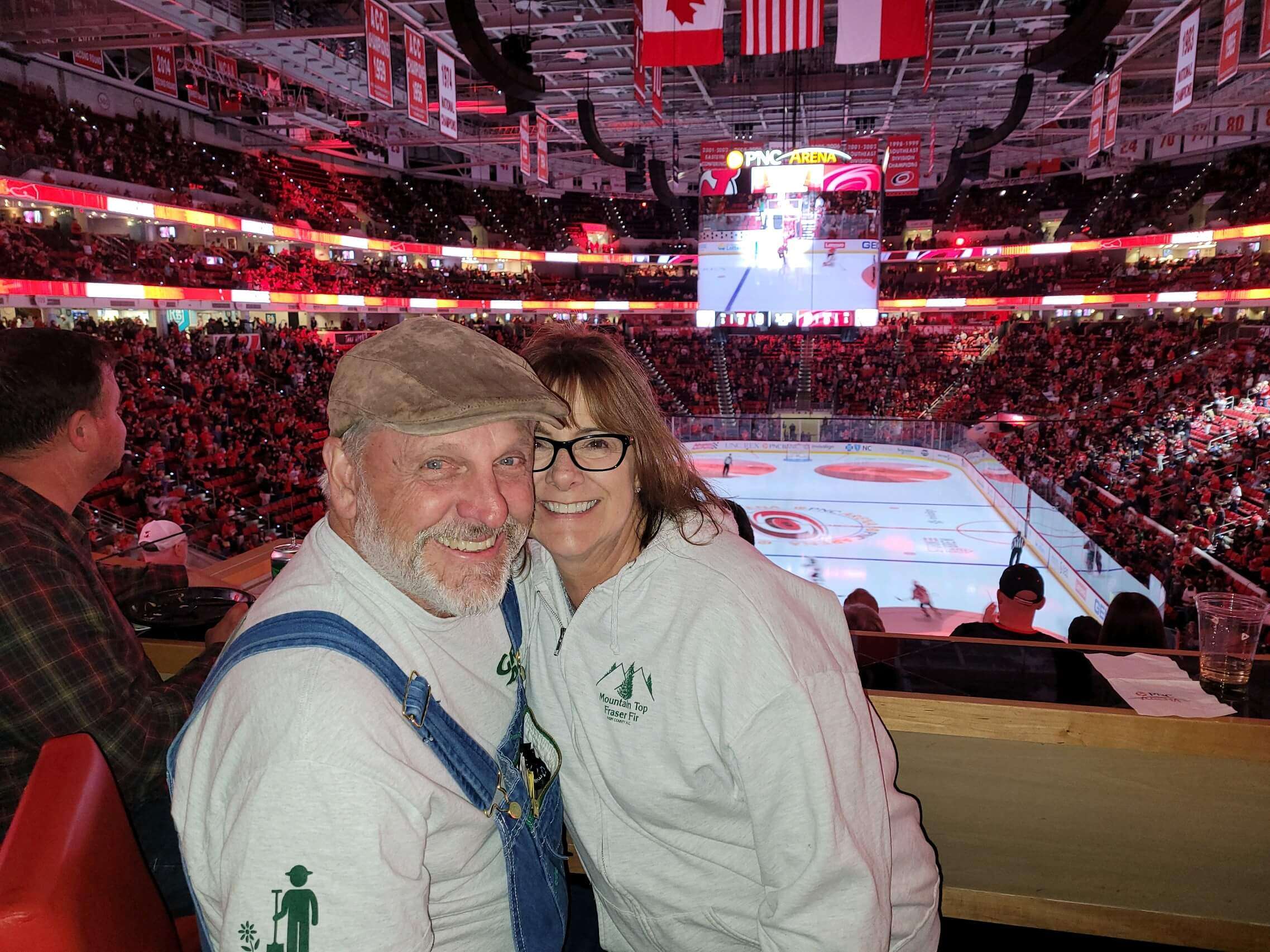 Donna and Larry at Carolina Hurricanes game.