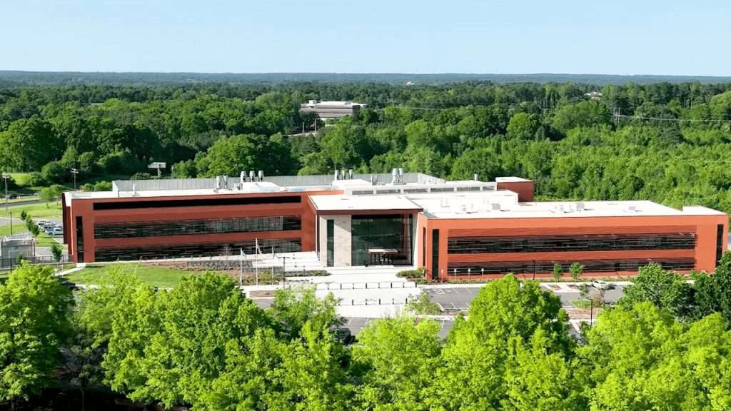 Bird's-eye view of the Steve Troxler Agricultural Sciences Center.