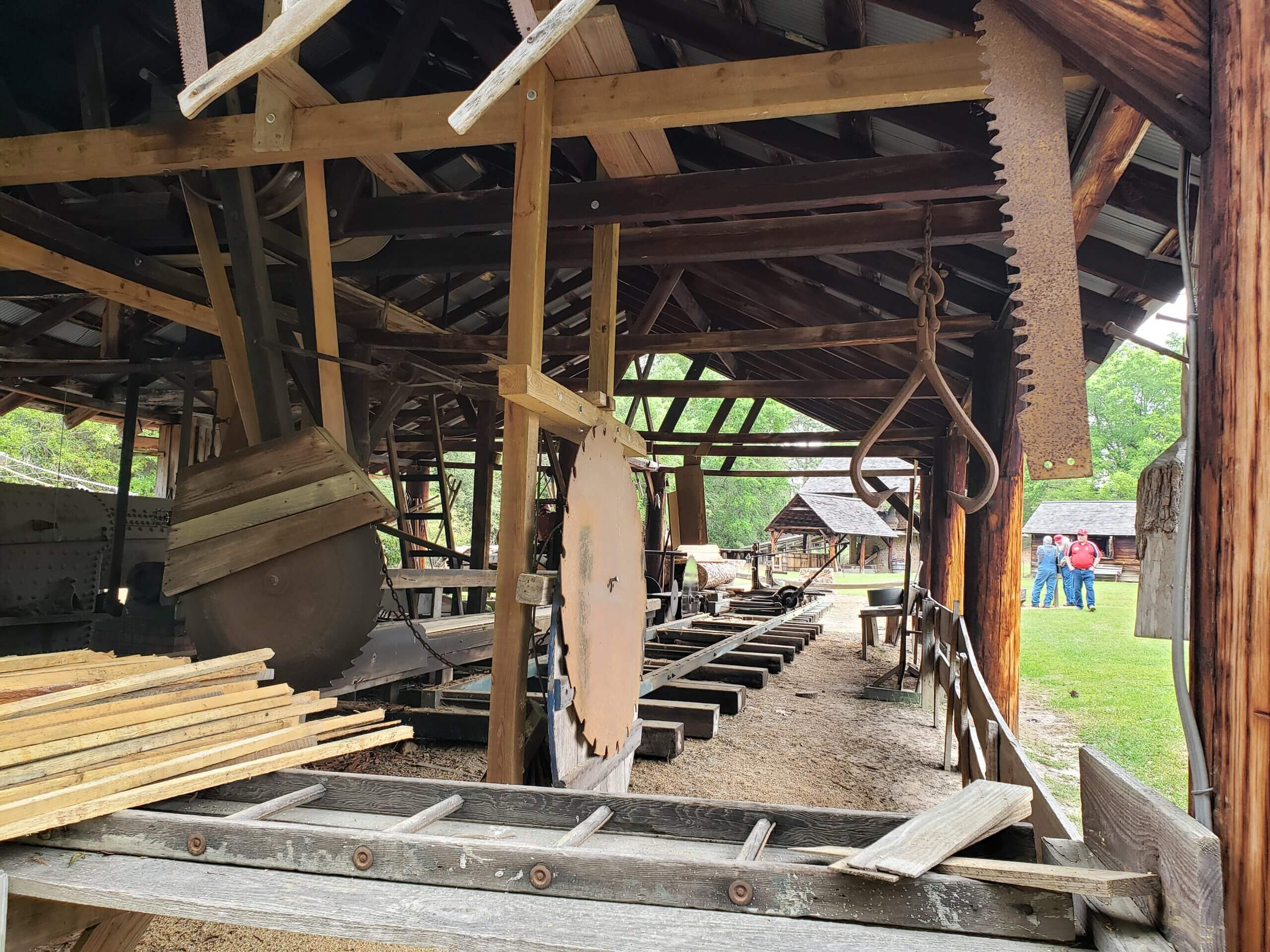 Menacing view of inside of the sawmill. 