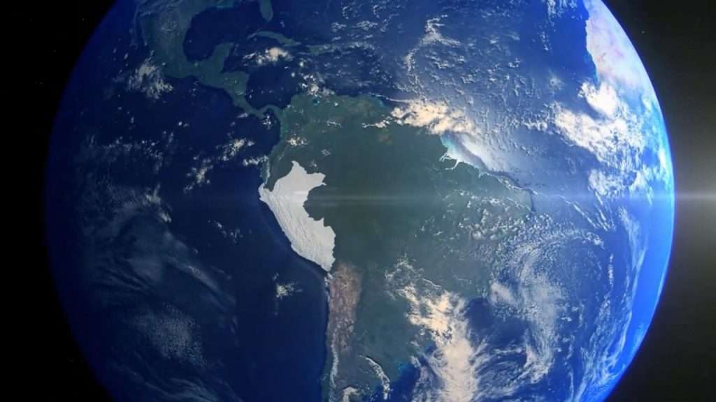 Peru highlighted on globe in space.