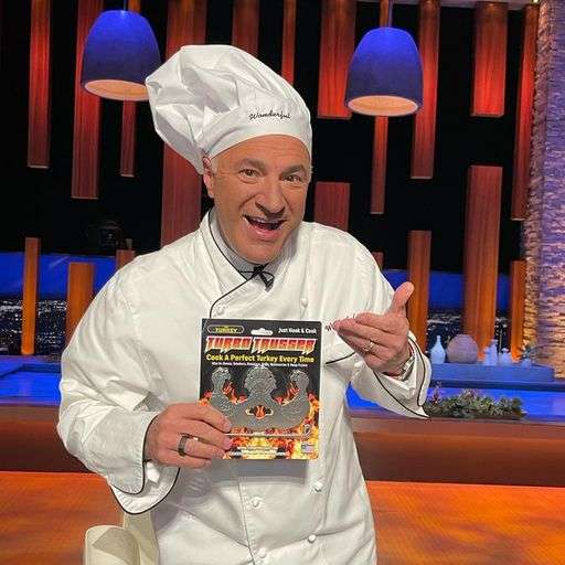 Kevin O'Leary in chef's costume holding Turbo Trusser