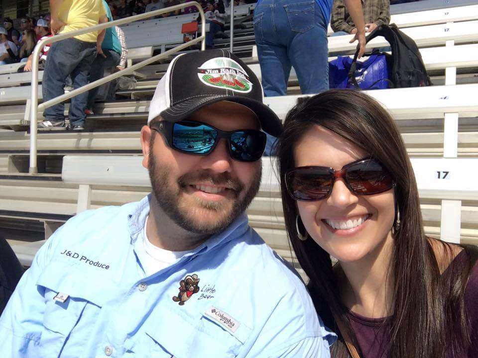 Aries and Megan at the race in the bleachers.