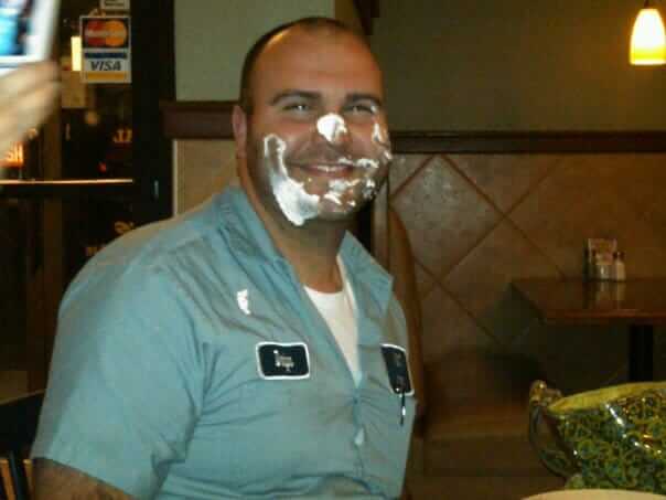 Aries with shaving cream on his face.