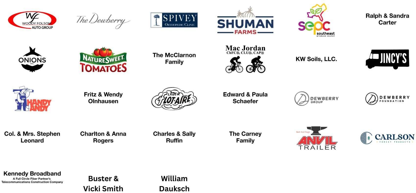 Poster of all 2023 PAYH Bike Ride sponsor logos and names. 