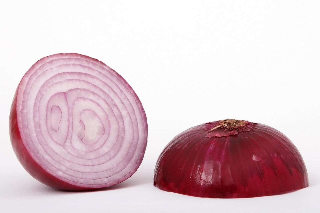 Red onion sliced in half