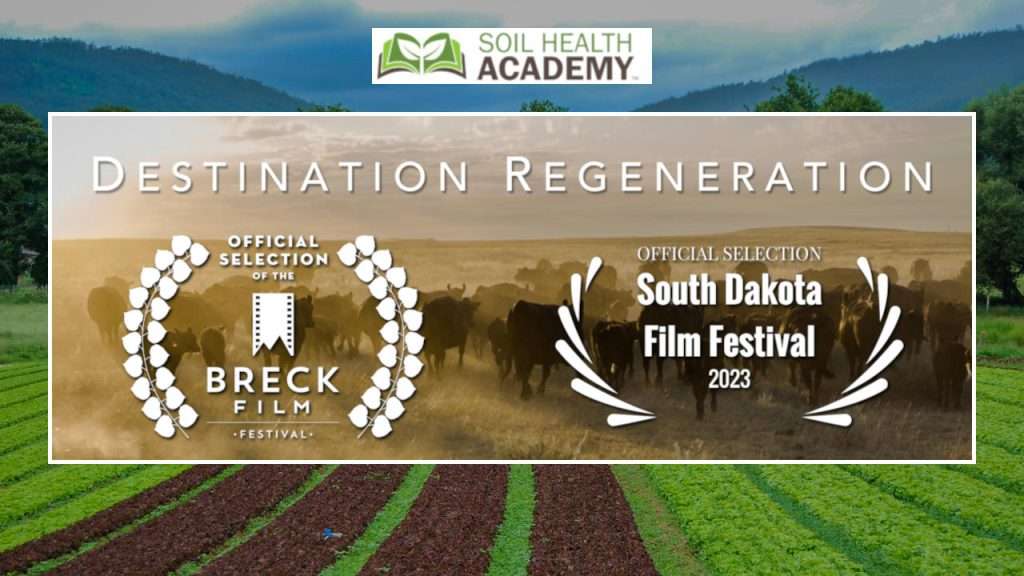 Soil Health Academy logo with Destination Regeneration poster.