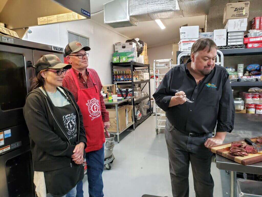 Chip eating fresh cooked steak. 