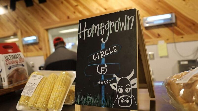 Homegrown Circle F Meats sign.