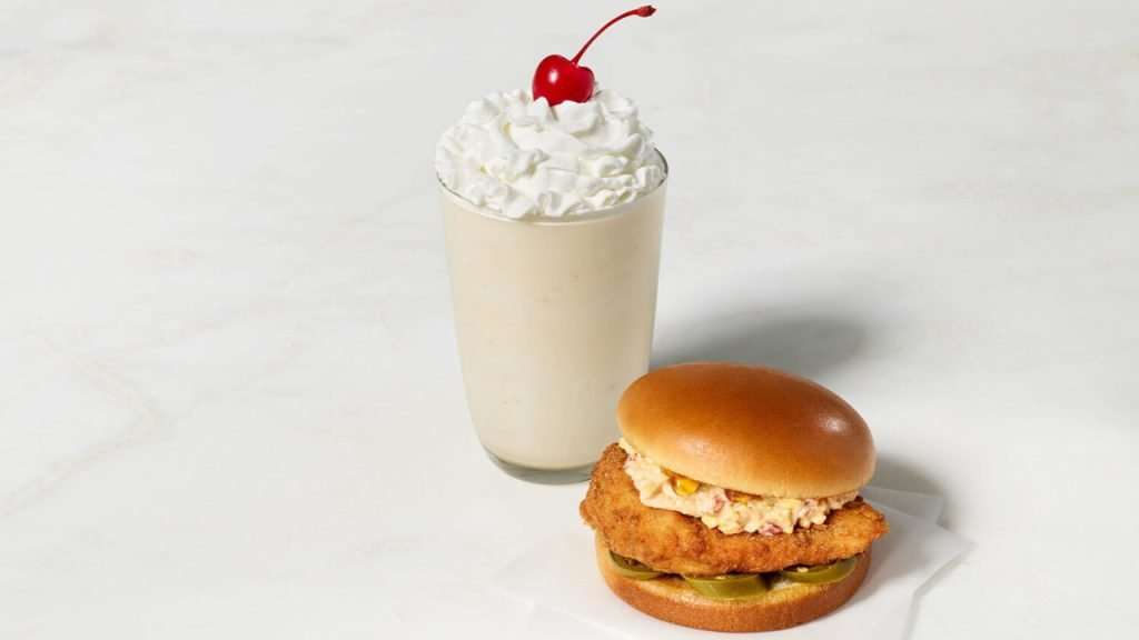 Chick-fil-A Honey Pepper Pimento Chicken Sandwich and Milkshake