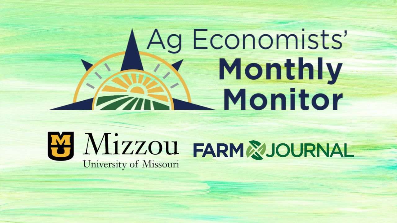 Logos for AG Monthly Monitor, University of Missouri and Farm Journal overlaying light green canvas.