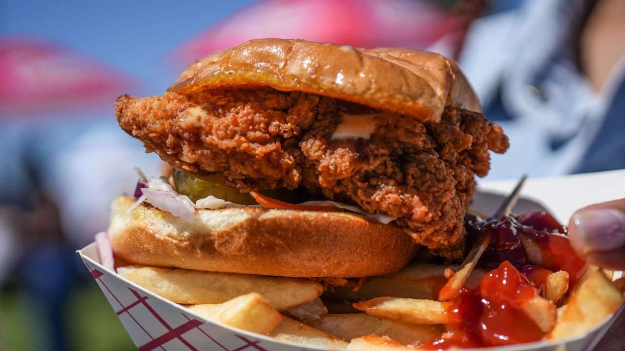 Fried chicken sandwich French fries.