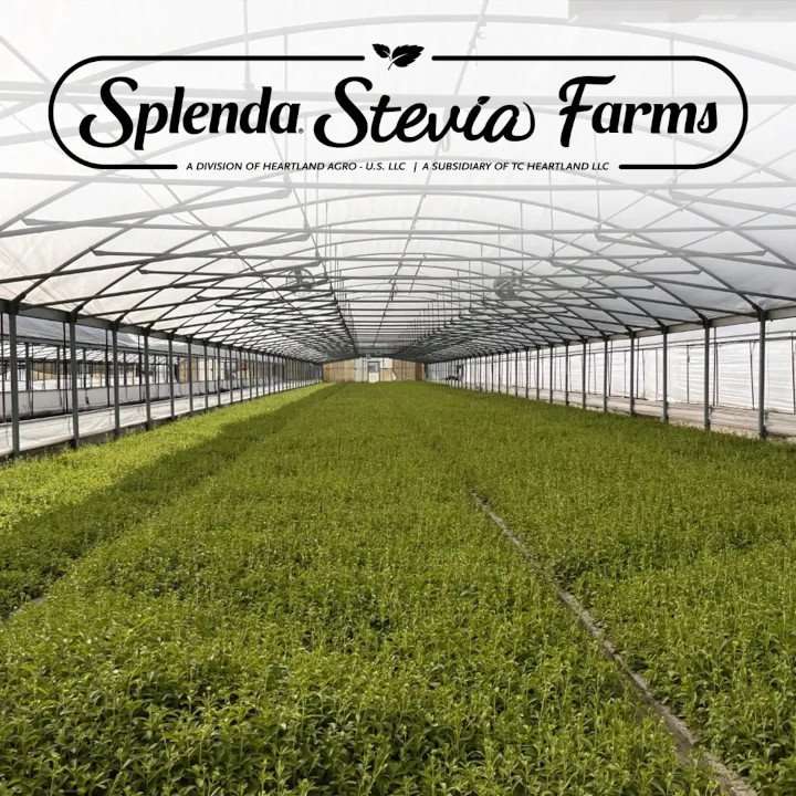 Greenhouse with Splenda Stevia Farm logo. 