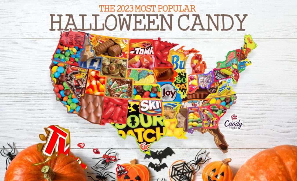 Candy.com state-by-state map of 2023 favorite Halloween candy.