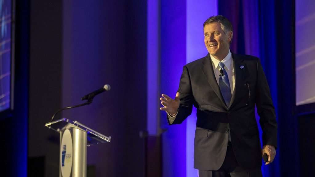 Griff Lynch, president and CEO of the Georgia Ports Authority, on stage at the annual State of the Port event in Savannah, GA.