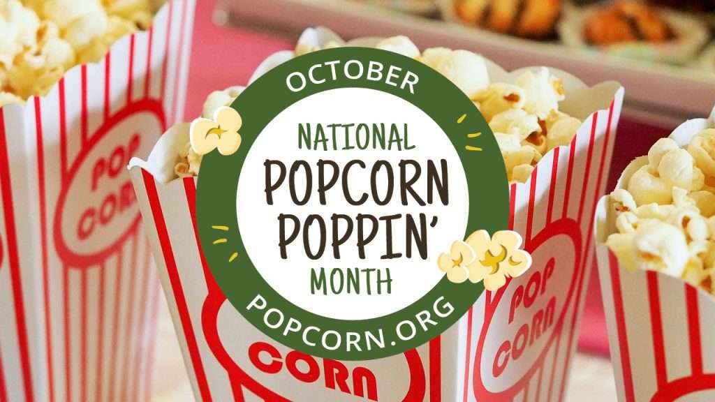 National Popcorn Poppin' Month banner.