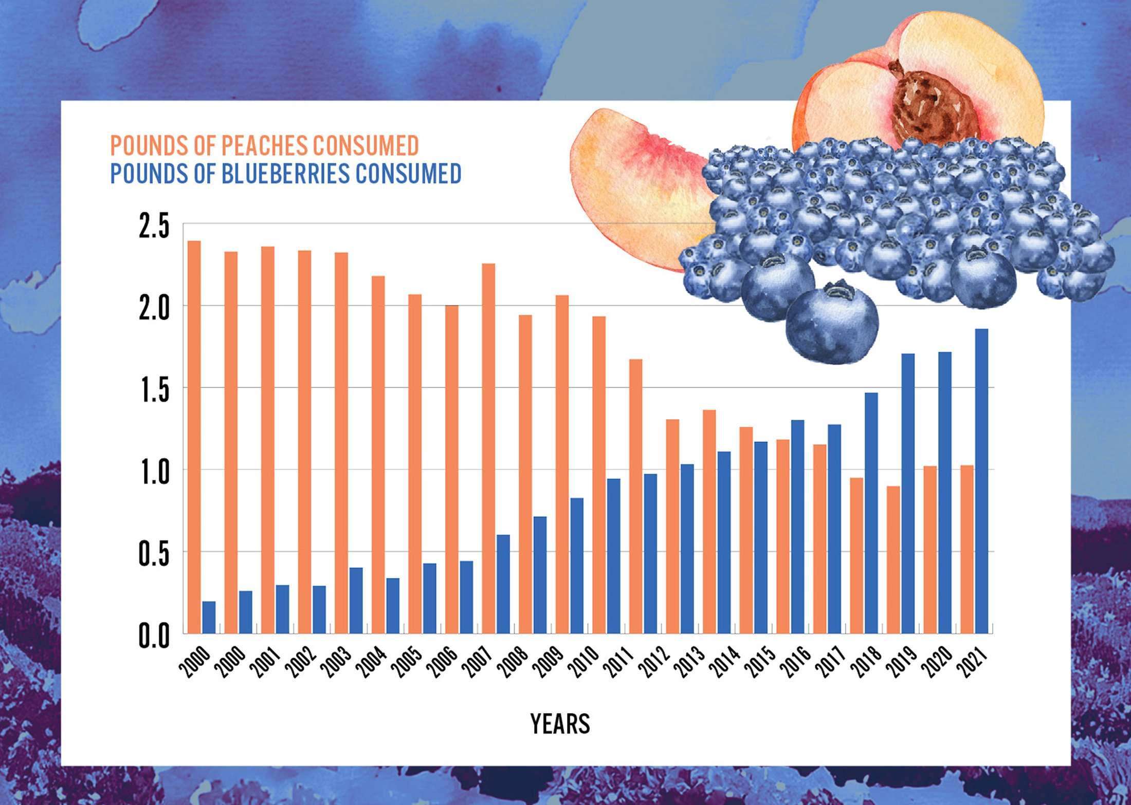 Pounds of peaches vs pounds of blueberries graph.