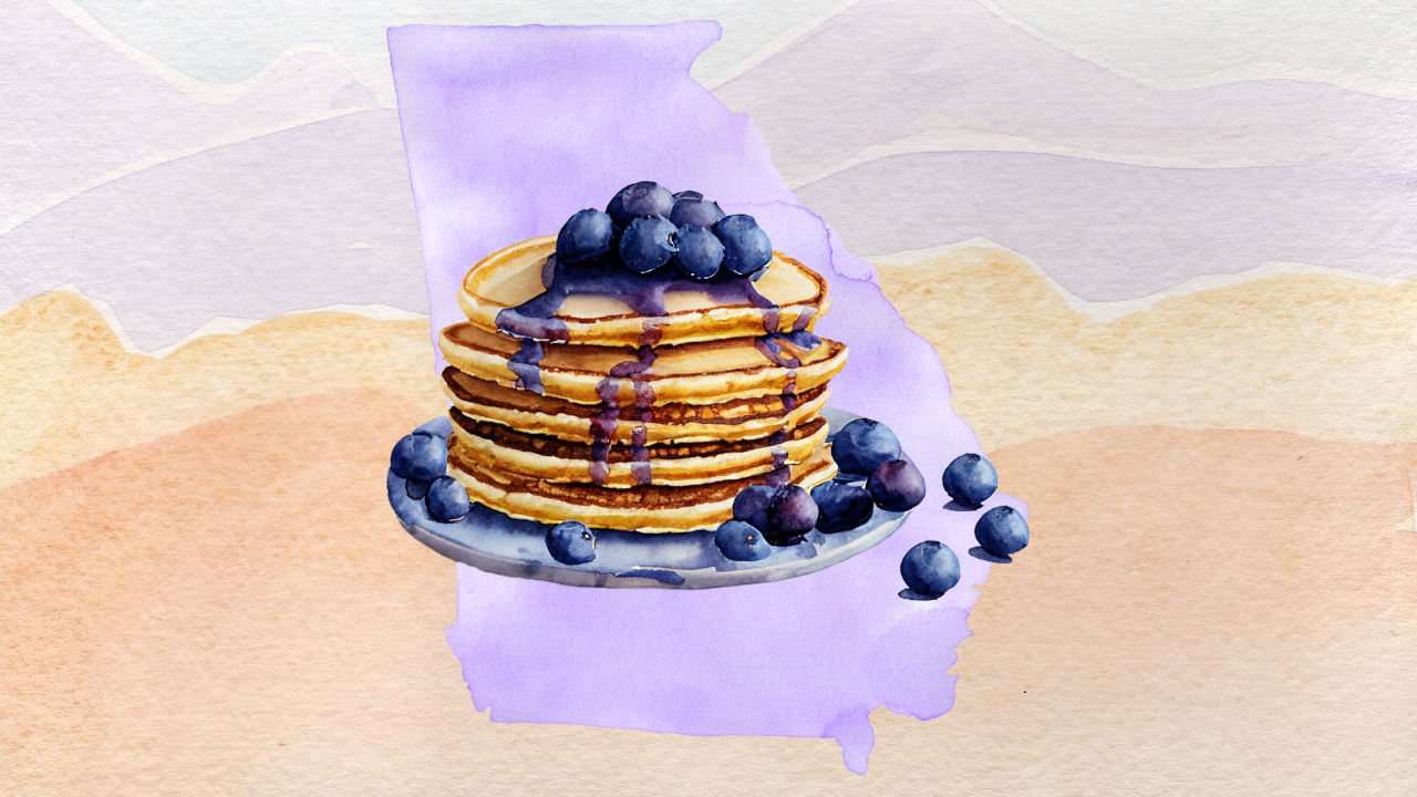 Image of state of Georgia with blueberry pancakes overlay.