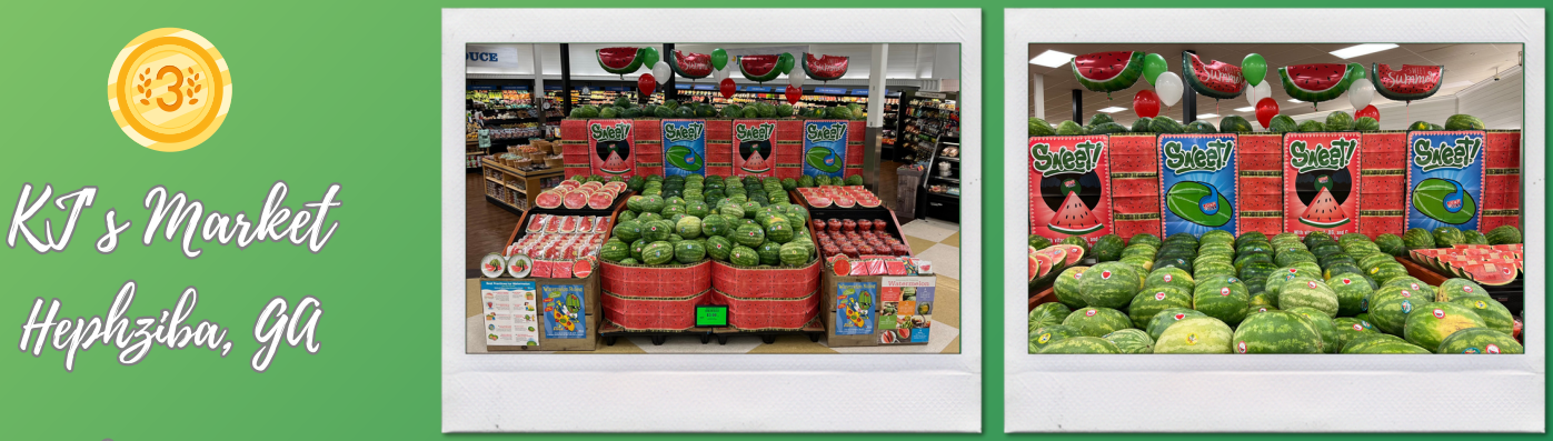 National Watermelon Promotions Board 2023 retail contest third place display, from KJ’s Market – Hephziba, GA.