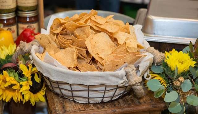 Bowl of tortilla corn chips. 