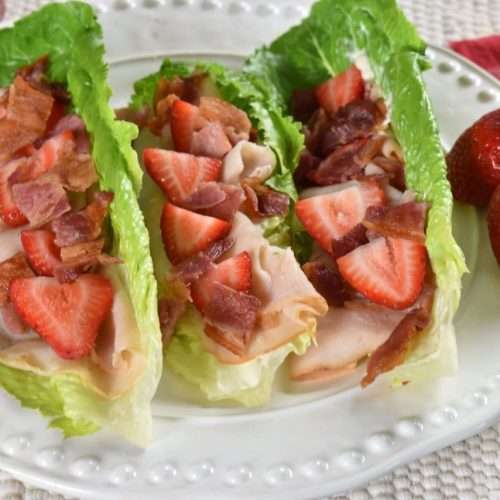 Closeup of Strawberry BLT Lettuce Roll Ups