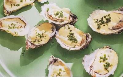 Roasted Oysters On The Half Shell With Dijon Cream Fraiche