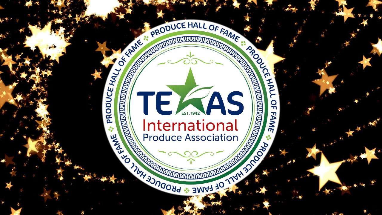 Texas International Produce Association logo on starry background.