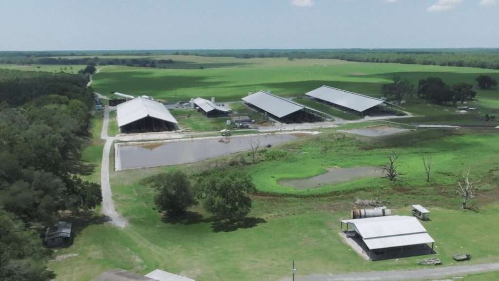 Aerial view of M&B Products' dairy farm.