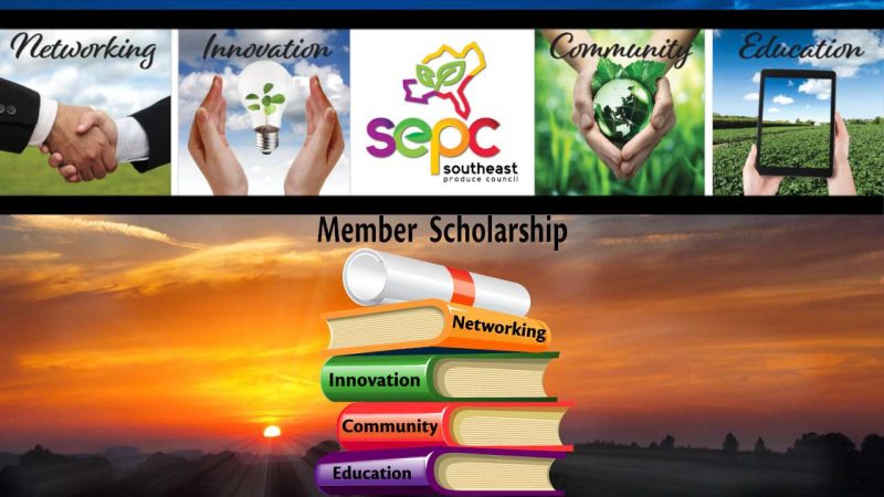 Sunset over a farm with an SEPC Member Scholarship Logo image overlay