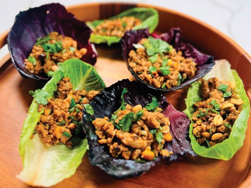 Closeup image of Chicken with Peanut Sauce Lettuce Wraps