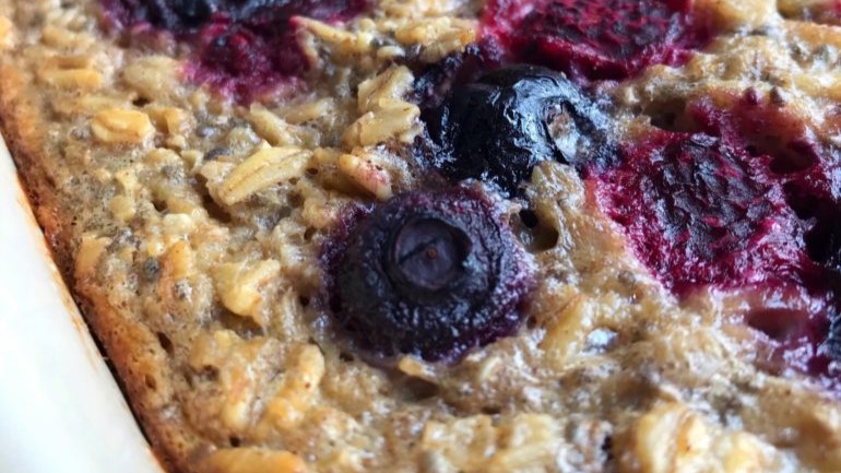 Closeup image of Berry-Chia Baked Oatmeal