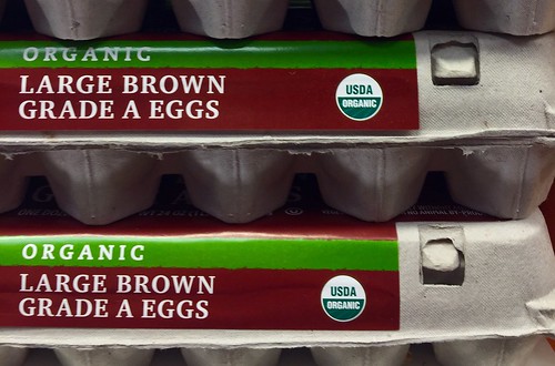 Egg carton with USDA Organic label.