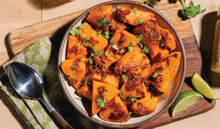 Sweet Potato Bowl with Cilantro, Turmeric Ghee and Lime