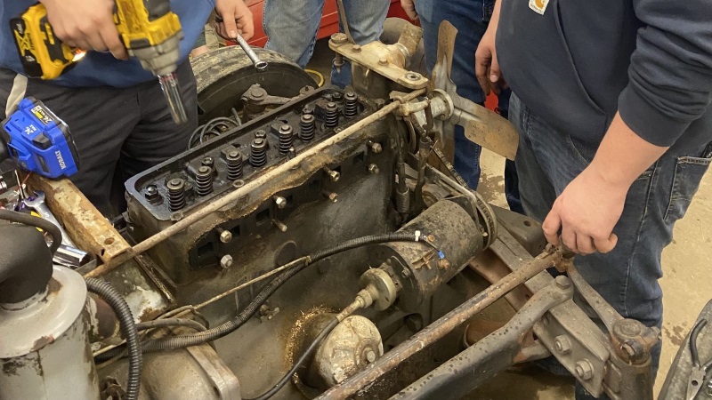 TN Tech students learning to work on tractors.