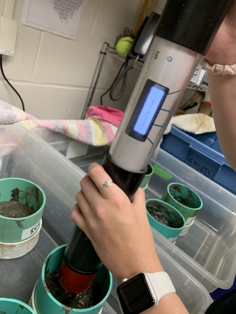 BenthoTorch instrument being used to measure the concentration of individual microbial communities in a soil sample. 