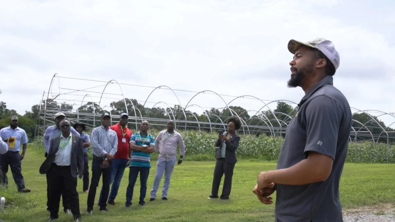 Image of African Delegation at NC A&T State University farm.