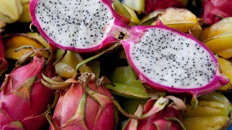 Dragon fruit sliced open