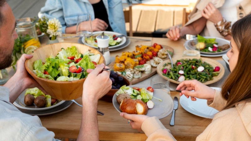 Family enjoying dinner together