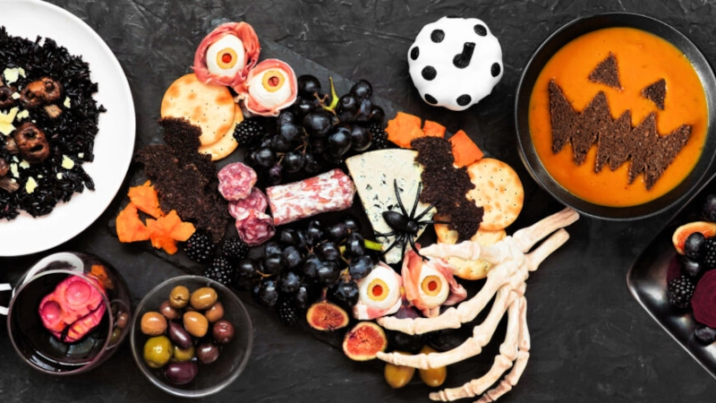 Halloween themed charcuterie board.