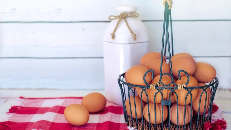 Brown eggs in a basket