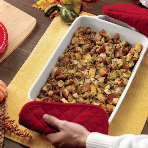 Thanksgiving stuffing fresh out of the oven.