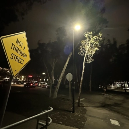 Streetlamp illuminating the road. 