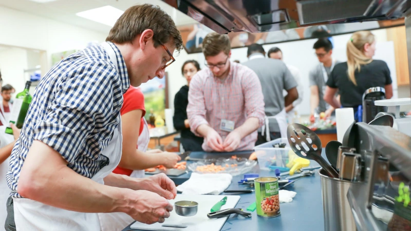 Students in a culinary arts classroom at UT Southwestern.