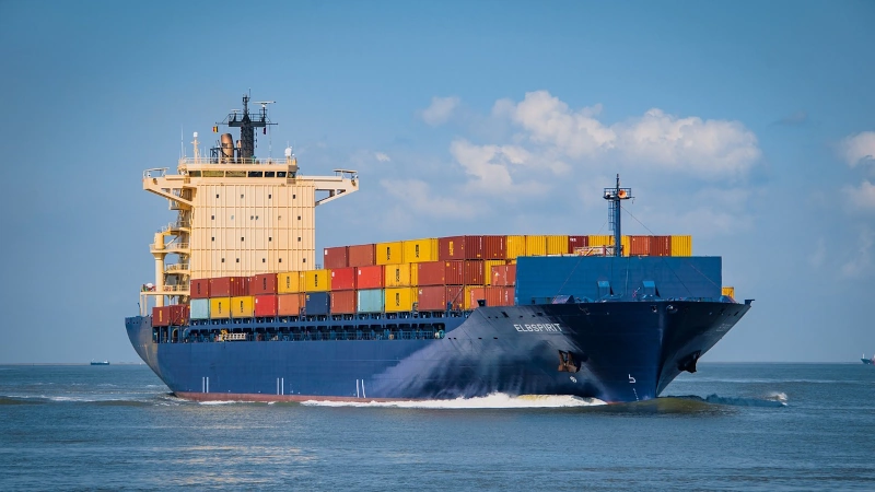 Container ship at sea.