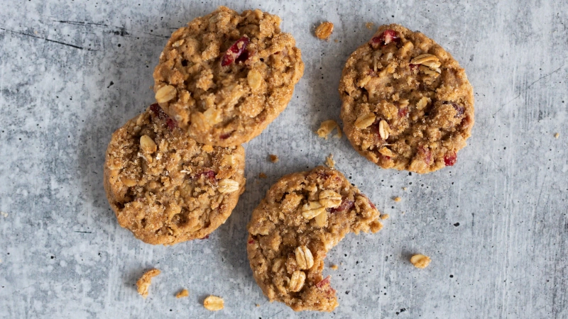 Oatmeal cookies on a table.