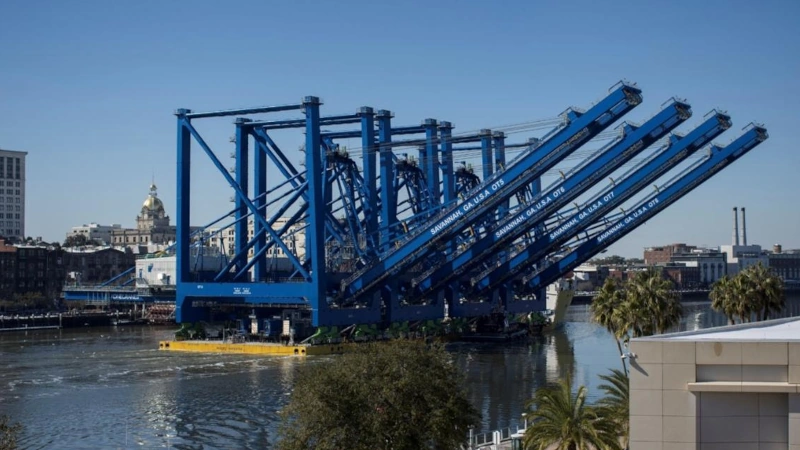 Port of Savannah electric ship-to-shore crains.