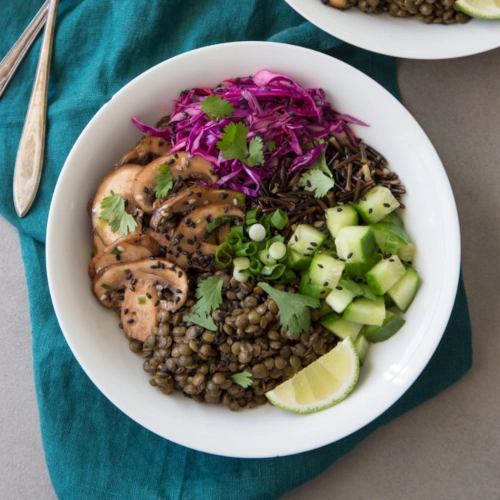 Marinated Mushroom Bowls with Lentils and Wild Rice