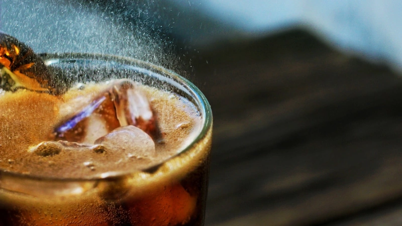 Soda bubbling in a glass.