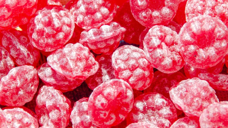 Macro image of powdered red candies